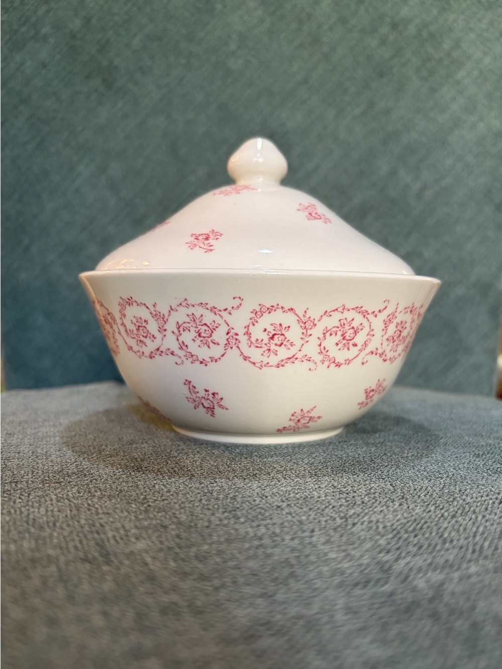 Laura Ashley Pink Normandy Rose Bowl with Lid Vanity Bath Decor